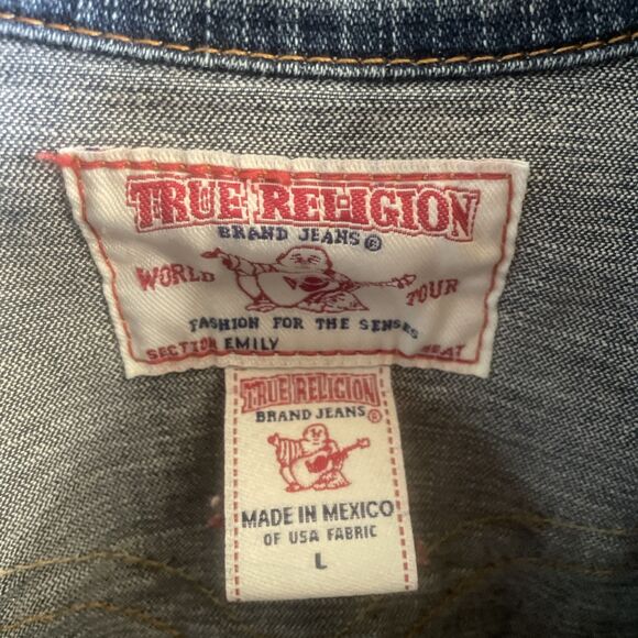 Kids True Religion Emily Blue Jean Jacket Size Large With Snap Button Closure - Picture 2 of 11